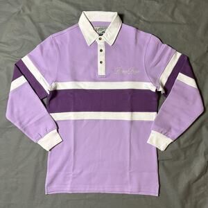 Bogey Boys Mid Stripe Rugby Golf Polo Shirt Mens Size S Purple Striped NEW